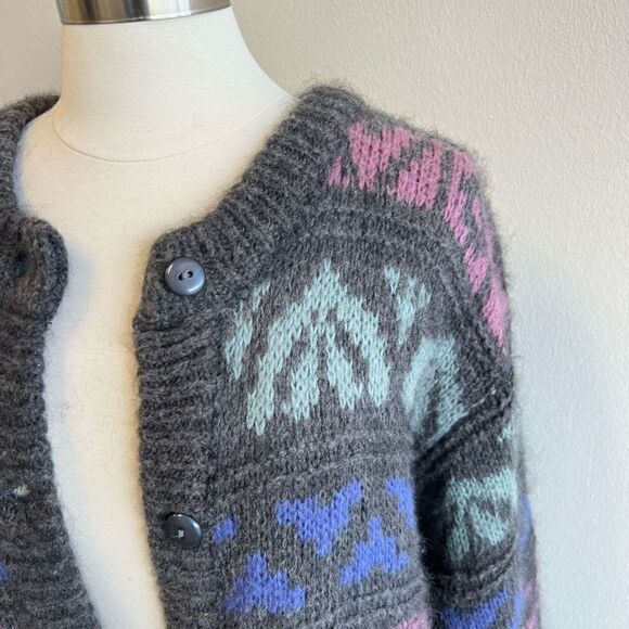 VTG Baldimaglie Italy Women’s Medium Chunky Knit Nordic Mohair Cardigan Sweater - Picture 3 of 11